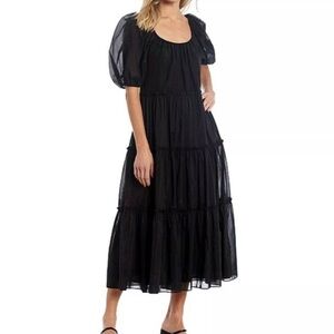 ANTONIO MELANI Black Cotton and Silk Tiered Maxi Boho Dress, Lined, size M